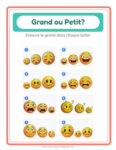 Aperçu de la fiche Grand Ou Petit avec Émotions pour École maternelle (petite/moyenne section, 3-5 ans)