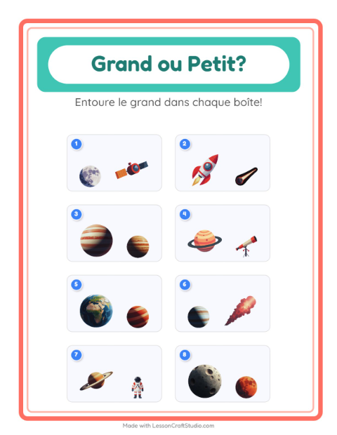 Aperçu de la fiche Grand Ou Petit avec Espace pour École maternelle (petite/moyenne section, 3-5 ans)