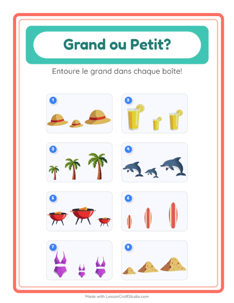 Aperçu de la fiche Grand Ou Petit avec Été pour École maternelle (petite/moyenne section, 3-5 ans)