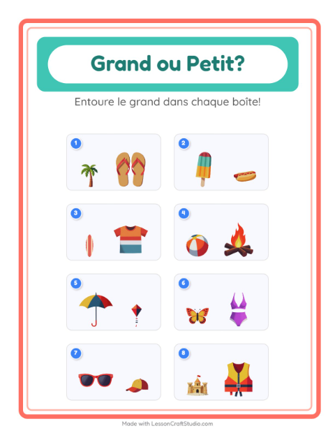 Aperçu de la fiche Grand Ou Petit avec Été pour École maternelle (petite/moyenne section, 3-5 ans)