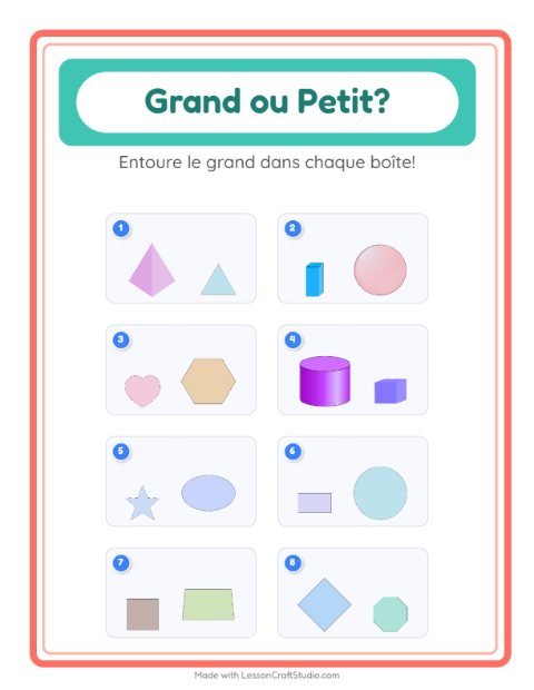 Aperçu de la fiche Grand Ou Petit avec Formes pour École maternelle (petite/moyenne section, 3-5 ans)