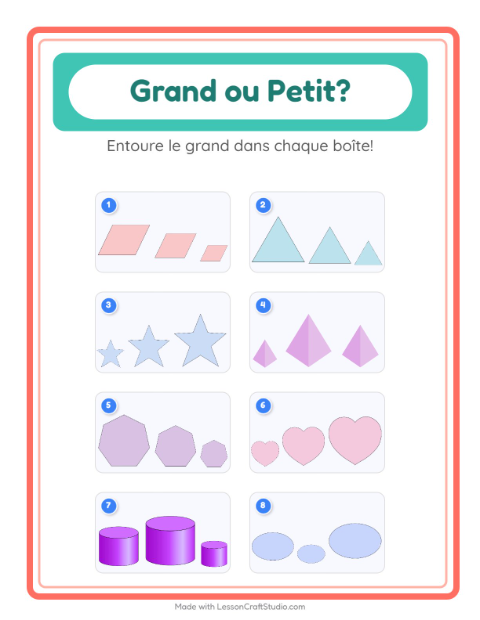 Aperçu de la fiche Grand Ou Petit avec Formes pour École maternelle (petite/moyenne section, 3-5 ans)