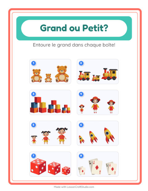 Aperçu de la fiche Grand Ou Petit avec Jouets pour École maternelle (petite/moyenne section, 3-5 ans)
