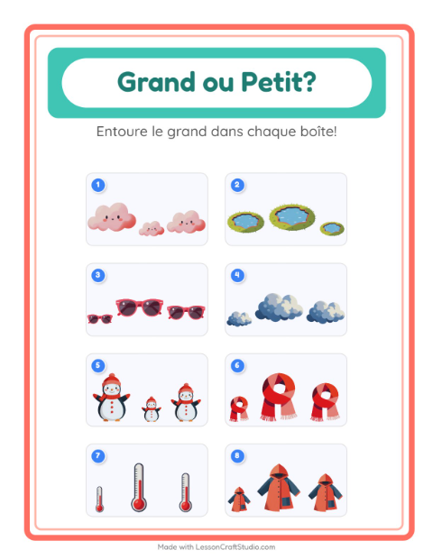 Aperçu de la fiche Grand Ou Petit avec Météo pour École maternelle (petite/moyenne section, 3-5 ans)