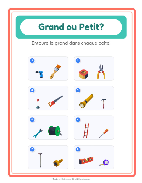 Aperçu de la fiche Grand Ou Petit avec Outils pour École maternelle (petite/moyenne section, 3-5 ans)