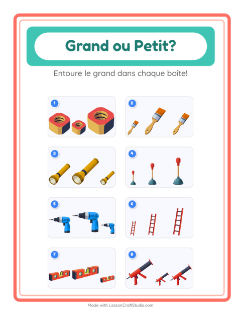 Aperçu de la fiche Grand Ou Petit avec Outils pour École maternelle (petite/moyenne section, 3-5 ans)