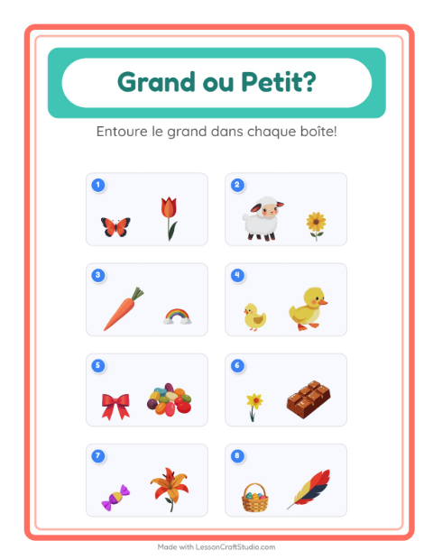 Aperçu de la fiche Grand Ou Petit avec Pâques pour École maternelle (petite/moyenne section, 3-5 ans)