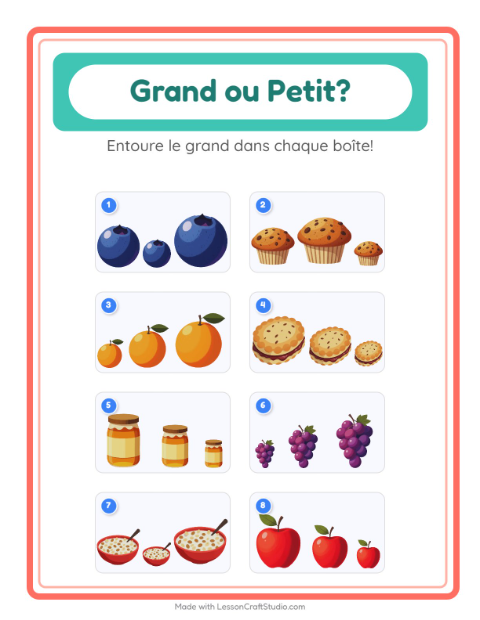 Aperçu de la fiche Grand Ou Petit avec Petit-déjeuner pour École maternelle (petite/moyenne section, 3-5 ans)