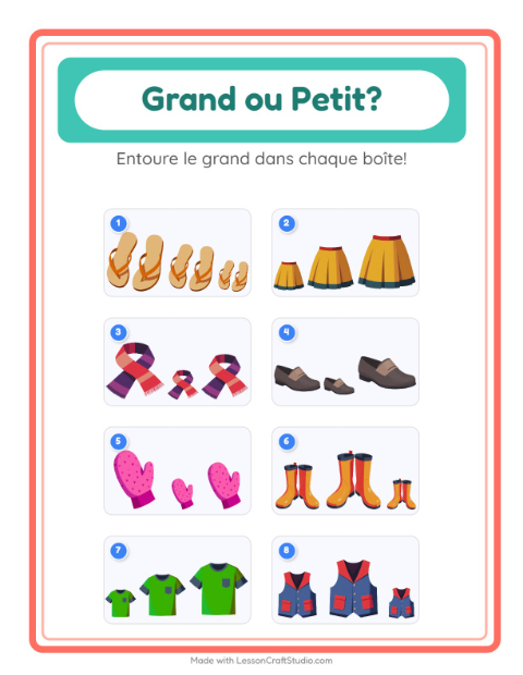 Aperçu de la fiche Grand Ou Petit avec Vêtements pour École maternelle (petite/moyenne section, 3-5 ans)