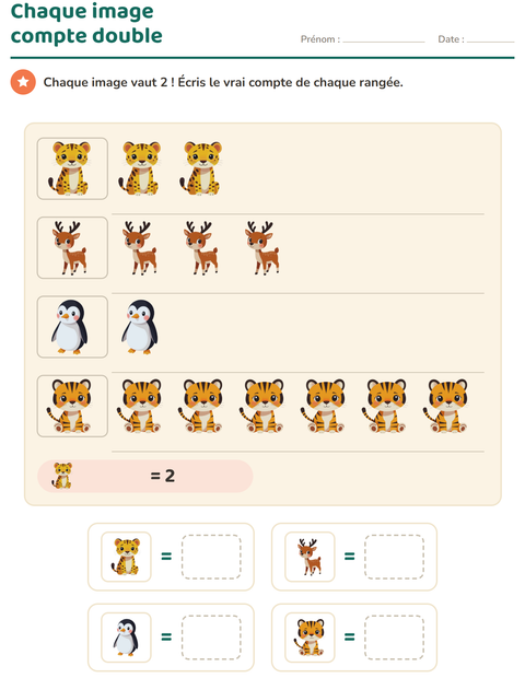 Aperçu de la fiche Graphiques et données avec Animaux pour CE1 (cours élémentaire 1)