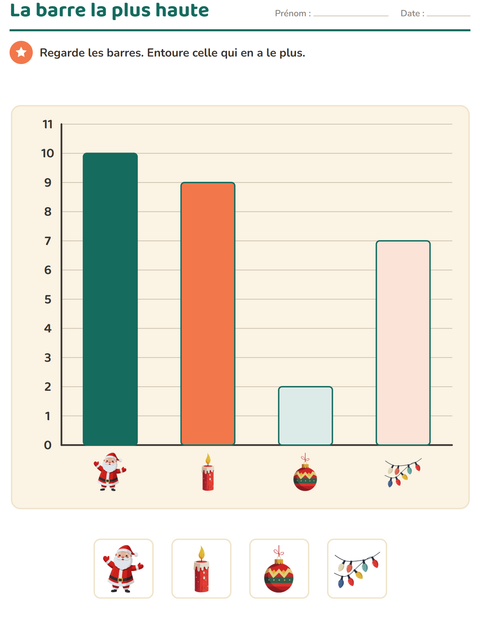 Aperçu de la fiche Graphiques et données avec Noël pour CP (cours préparatoire)