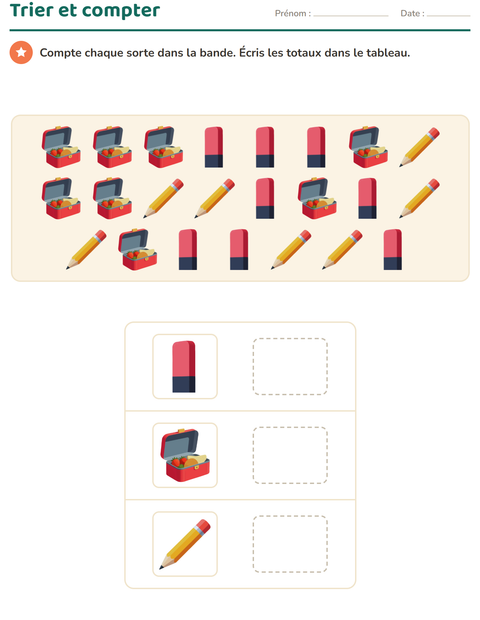 Aperçu de la fiche Graphiques et données avec Salle de classe pour CP (cours préparatoire)
