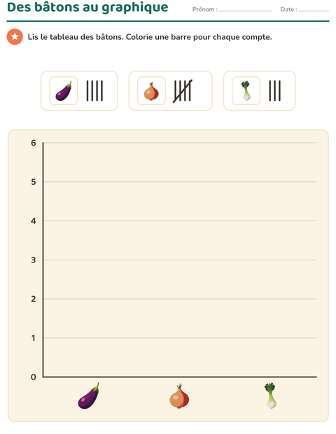 Aperçu de la fiche Graphiques et données avec Légumes pour CE1 (cours élémentaire 1)