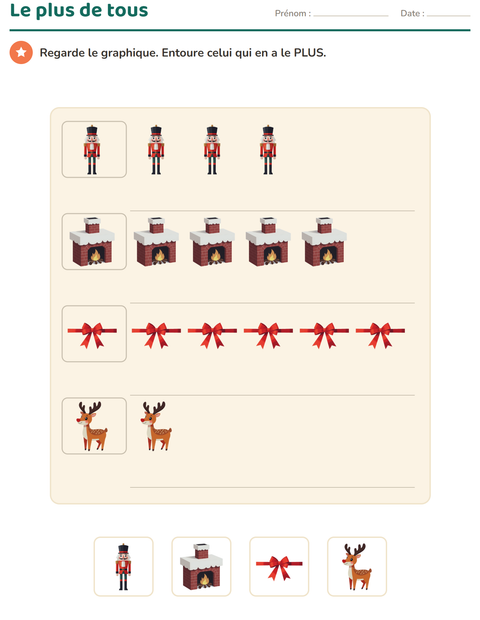 Aperçu de la fiche Graphiques et données avec Noël pour CP (cours préparatoire)