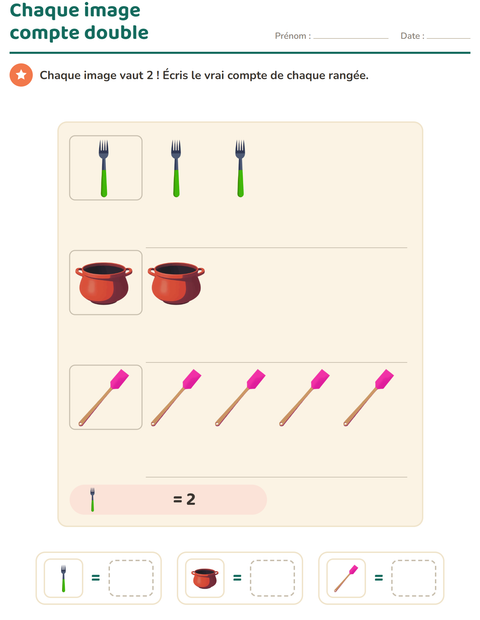 Aperçu de la fiche Graphiques et données avec Ustensiles de cuisine pour CE1 (cours élémentaire 1)