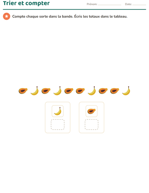 Aperçu de la fiche Graphiques et données avec Fruits pour CP (cours préparatoire)