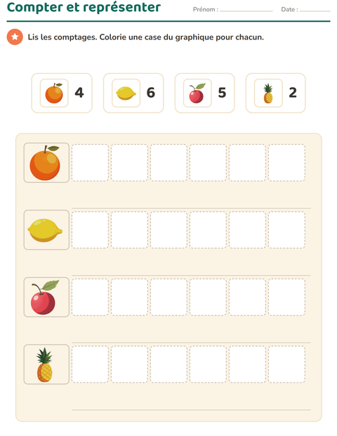 Aperçu de la fiche Graphiques et données avec Fruits pour CP (cours préparatoire)