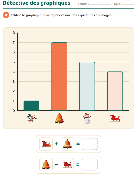 Aperçu de la fiche Graphiques et données avec Noël pour CE1 (cours élémentaire 1)