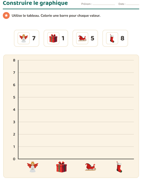 Aperçu de la fiche Graphiques et données avec Noël pour CE2 (cours élémentaire 2)