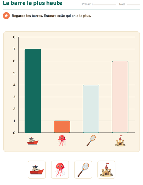 Aperçu de la fiche Graphiques et données avec Plage pour CP (cours préparatoire)