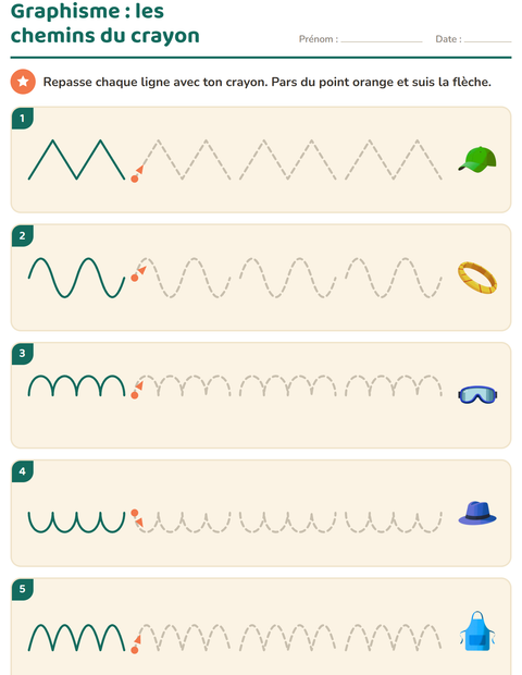 Aperçu de la fiche Graphisme avec Accessoires pour École maternelle (grande section, 5-7 ans)