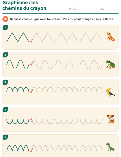 Aperçu de la fiche Graphisme avec Animaux de compagnie pour École maternelle (grande section, 5-7 ans)