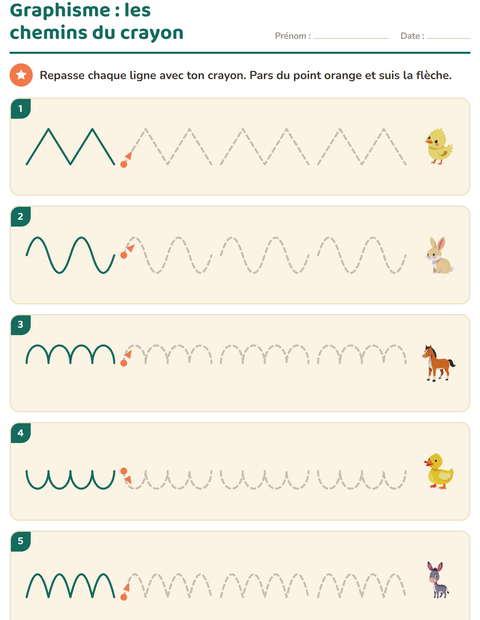 Aperçu de la fiche Graphisme avec Animaux de la ferme pour École maternelle (grande section, 5-7 ans)