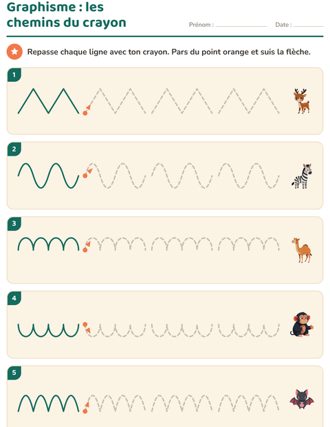 Aperçu de la fiche Graphisme avec Animaux du zoo pour École maternelle (grande section, 5-7 ans)