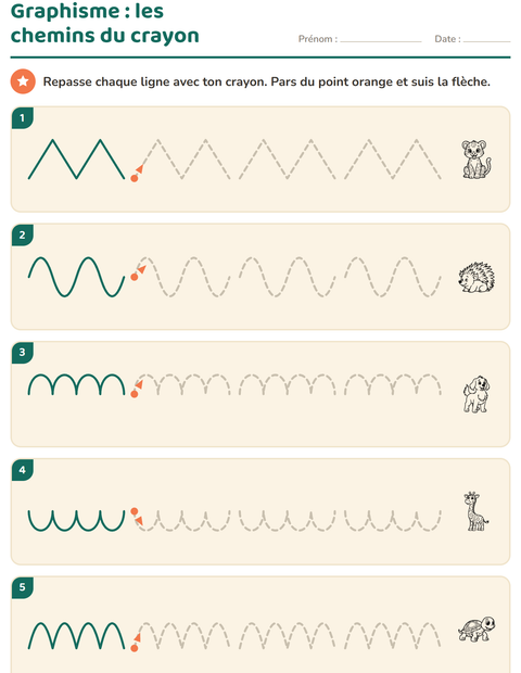 Aperçu de la fiche Graphisme avec Animaux du zoo NB pour École maternelle (grande section, 5-7 ans)