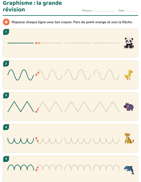 Aperçu de la fiche Graphisme avec Animaux pour École maternelle (grande section, 5-7 ans)