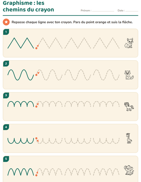 Aperçu de la fiche Graphisme avec Animaux NB 2 pour École maternelle (grande section, 5-7 ans)
