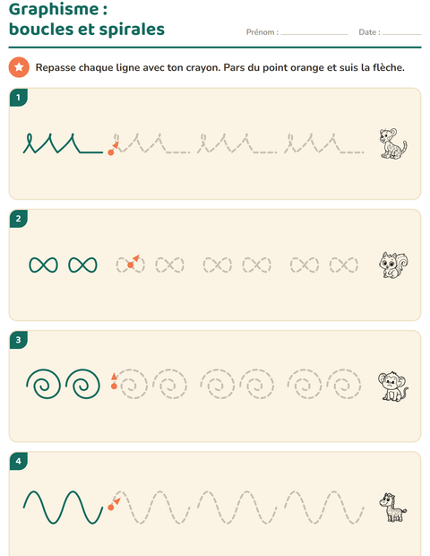 Aperçu de la fiche Graphisme avec Animaux NB 2 pour École maternelle (grande section, 5-7 ans)