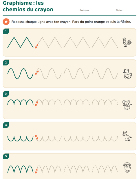 Aperçu de la fiche Graphisme avec Animaux NB 4 pour École maternelle (grande section, 5-7 ans)
