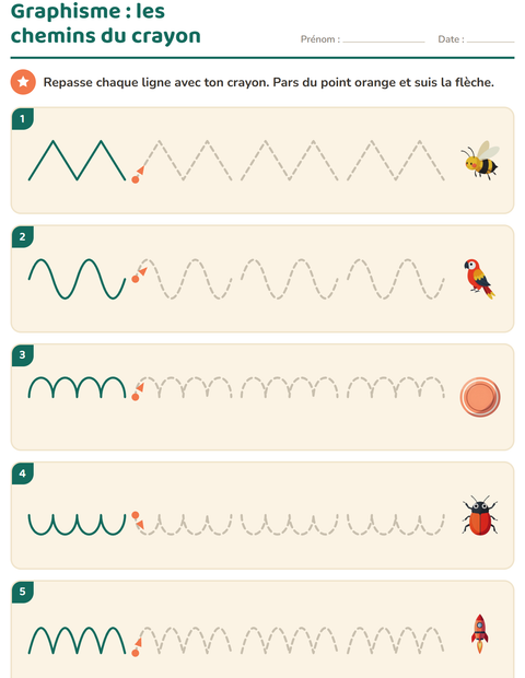 Aperçu de la fiche Graphisme avec Choses qui volent pour École maternelle (grande section, 5-7 ans)