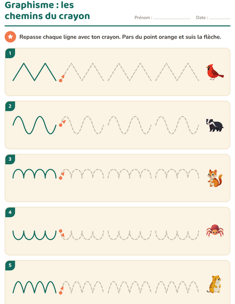 Aperçu de la fiche Graphisme avec Créatures de la forêt pour École maternelle (grande section, 5-7 ans)