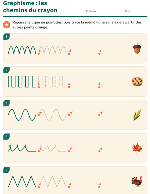 Aperçu de la fiche Graphisme avec Action de grâce pour École maternelle (grande section, 5-7 ans)