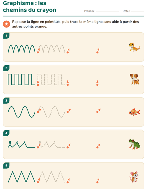 Aperçu de la fiche Graphisme avec Animaux de compagnie pour École maternelle (grande section, 5-7 ans)