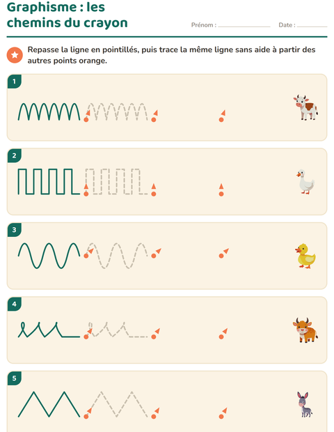 Aperçu de la fiche Graphisme avec Animaux de la ferme pour École maternelle (grande section, 5-7 ans)