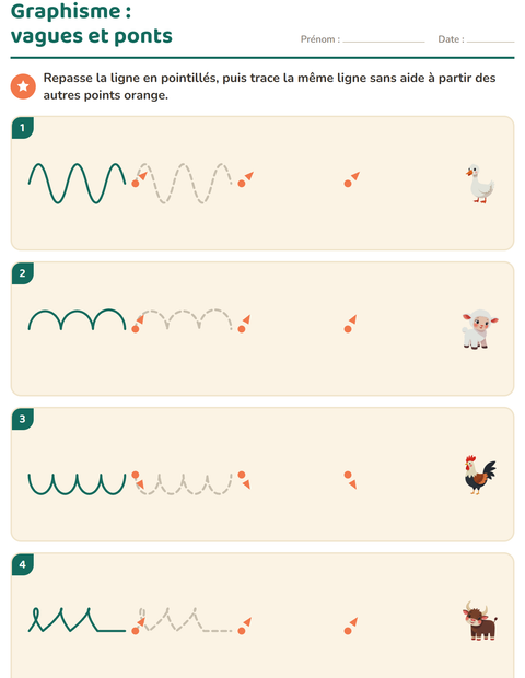 Aperçu de la fiche Graphisme avec Animaux de la ferme pour École maternelle (grande section, 5-7 ans)