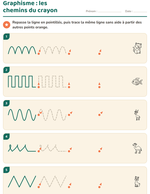 Aperçu de la fiche Graphisme avec Animaux de la ferme NB pour École maternelle (grande section, 5-7 ans)