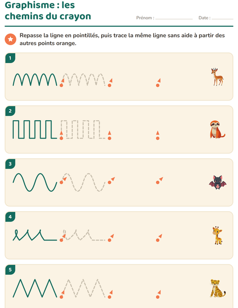 Aperçu de la fiche Graphisme avec Animaux du zoo pour École maternelle (grande section, 5-7 ans)