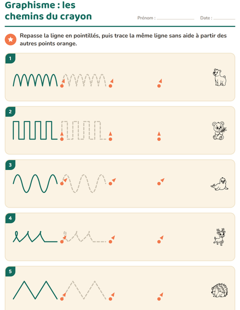 Aperçu de la fiche Graphisme avec Animaux du zoo NB pour École maternelle (grande section, 5-7 ans)