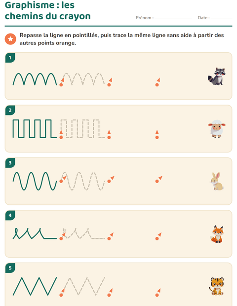 Aperçu de la fiche Graphisme avec Animaux pour École maternelle (grande section, 5-7 ans)