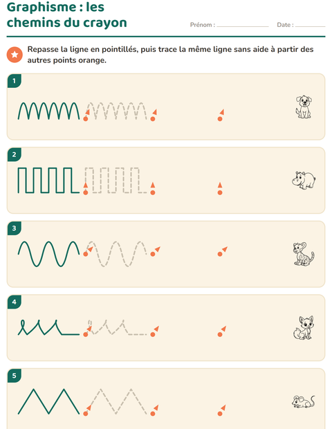 Aperçu de la fiche Graphisme avec Animaux NB 2 pour École maternelle (grande section, 5-7 ans)