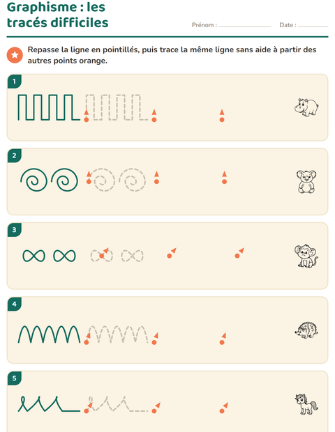 Aperçu de la fiche Graphisme avec Animaux NB 2 pour École maternelle (grande section, 5-7 ans)