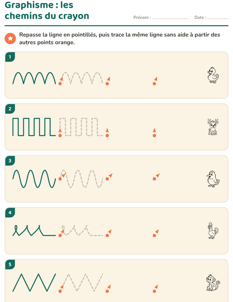 Aperçu de la fiche Graphisme avec Animaux NB 3 pour École maternelle (grande section, 5-7 ans)