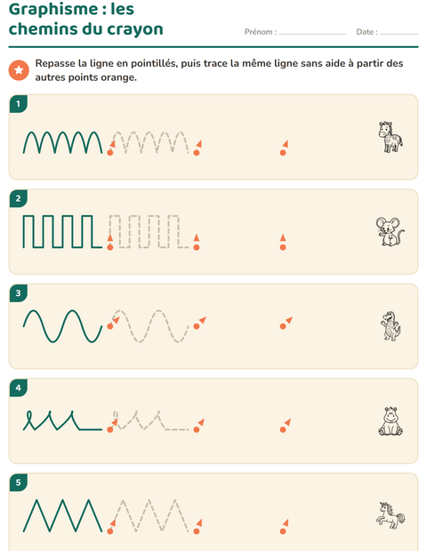 Aperçu de la fiche Graphisme avec Animaux NB 4 pour École maternelle (grande section, 5-7 ans)