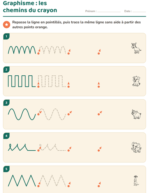 Aperçu de la fiche Graphisme avec Animaux NB pour École maternelle (grande section, 5-7 ans)