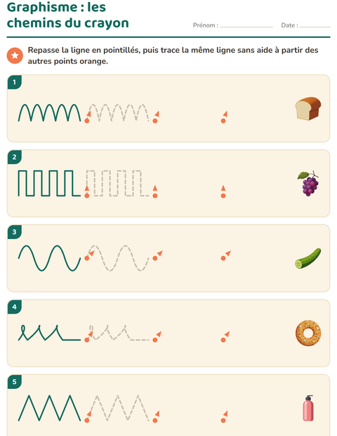 Aperçu de la fiche Graphisme avec Au supermarché pour École maternelle (grande section, 5-7 ans)