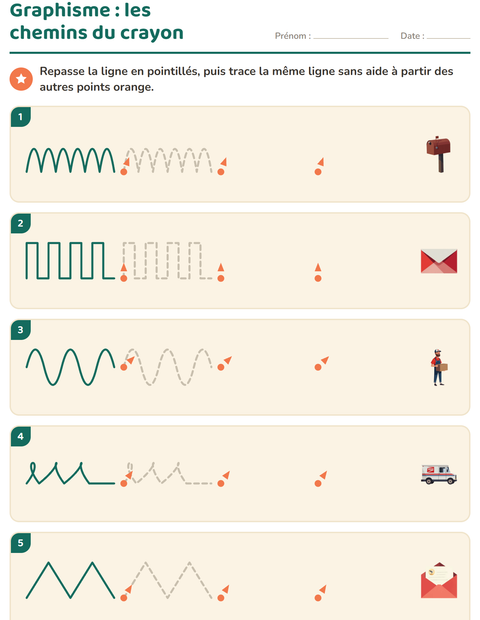 Aperçu de la fiche Graphisme avec Bureau de poste pour École maternelle (grande section, 5-7 ans)